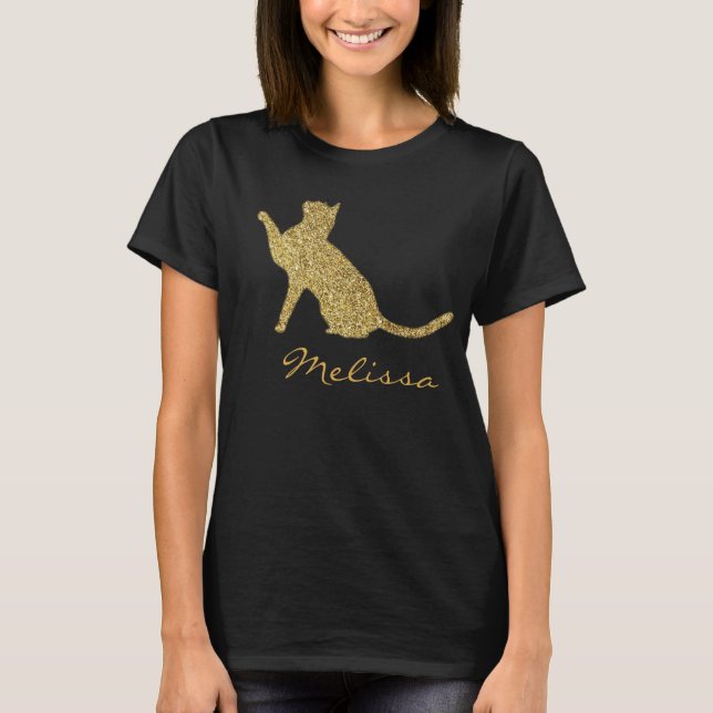 T-shirts Gato de Gatinho Sparkle Dourado Personalizado (Frente)