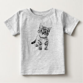 T-shirts Gato de gato bonito | caneta gráfica negra