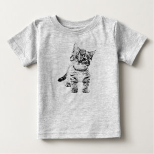 T-shirts Gato de gato bonito   caneta gráfica negra