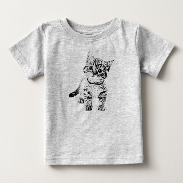 T-shirts Gato de gato bonito | caneta gráfica negra (Frente)