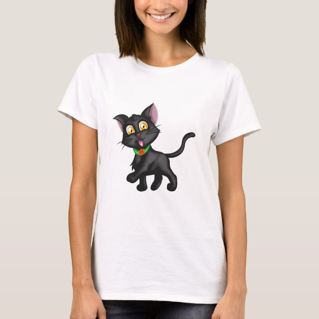 T-shirts Gato de Halloween Fofo (Frente)