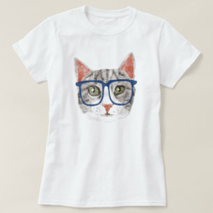 T-shirts Gato de hipster (Tabulação de Cinza por)