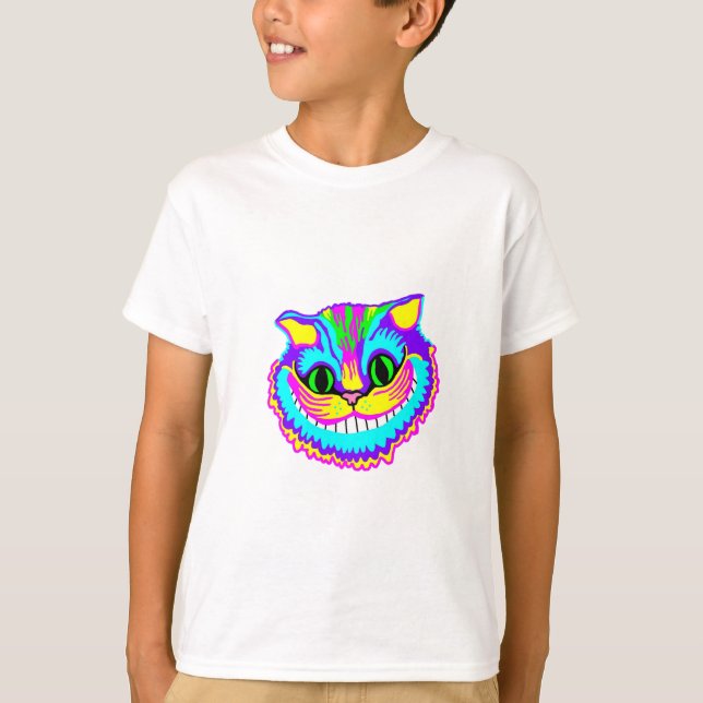 T-shirts Gato de sorriso louco psicadélico (Frente)