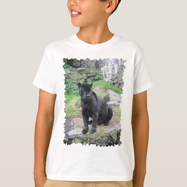 T-shirts Gato do Big Black Jaguar sentado em rock (Frente)