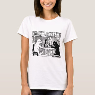T-shirts Gato e Cachorro Vintage Biblioteca Literária
