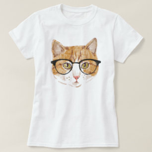 T-shirts Gato hipster (Castanho e Branco)