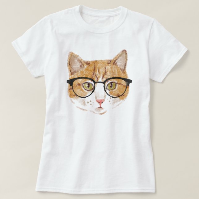 T-shirts Gato hipster (Castanho e Branco) (Frente do Design)