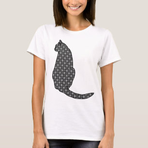 T-shirts Gato Japonês - Impressão Kimono preto e branco