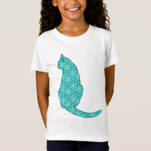 T-shirts Gato Japonês, Turquoise Kimono Impressão