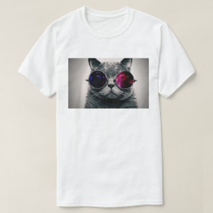 T-shirts Gato legal do espaço com Via Láctea dos vidros d