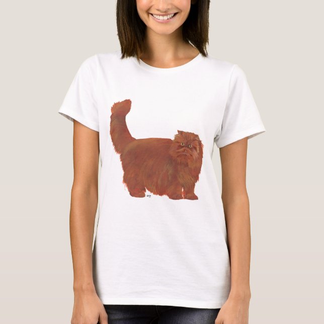 T-shirts Gato Persa de Cabelo Longo Vermelho (Frente)
