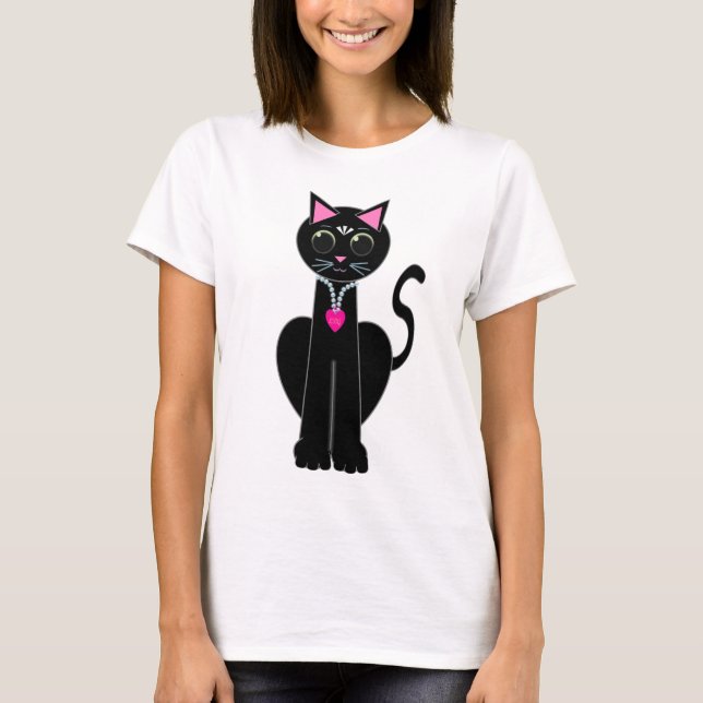 T-shirts Gato preto bonito (Frente)