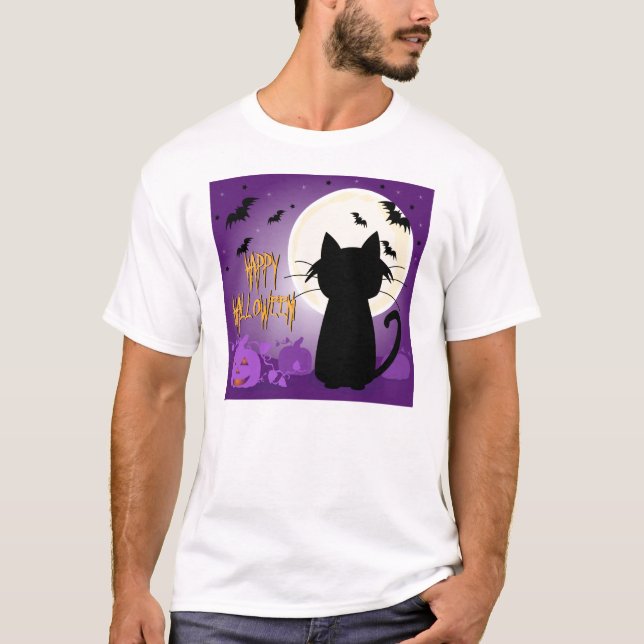T-shirts Gato preto o Dia das Bruxas (Frente)