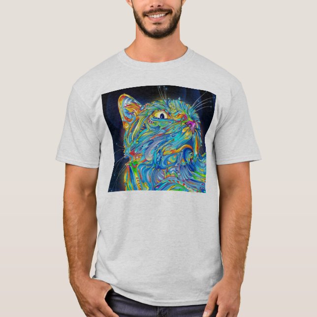 T-shirts Gato Trippy do espaço (Frente)