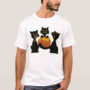 T-shirts Gatos Pretos do Halloween de 1930 com Jack O'Lante