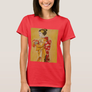 T-shirts Geisha gold kimono original de aquarela
