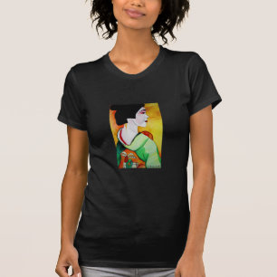 T-shirts Geisha japonesa com arte original verde kimono