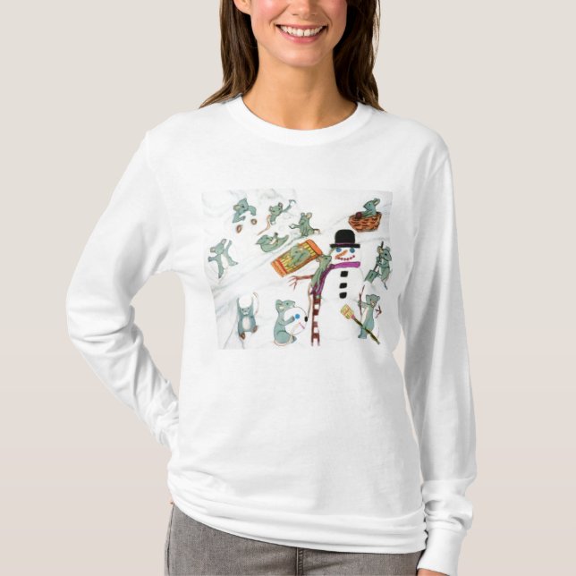 T-SHIRTS GÊMEOS DE NATAL BRINCANDO NO TOPO DA NEVE (Frente)