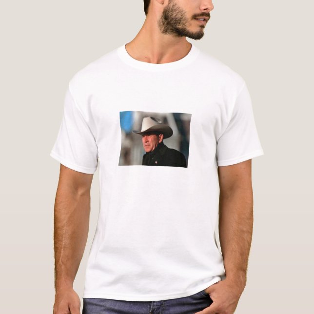T-shirts George W. Bush - no preto com chapéu de vaqueiro (Frente)
