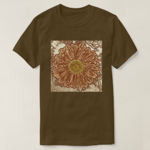 T-shirts Gerbera Daisy Block Impressão - castanho e bronzea