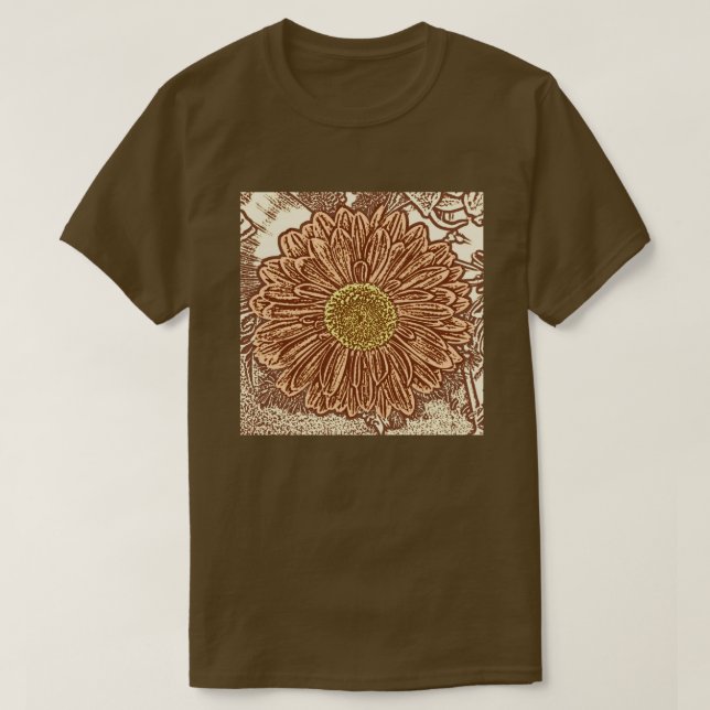 T-shirts Gerbera Daisy Block Impressão - castanho e bronzea (Frente do Design)