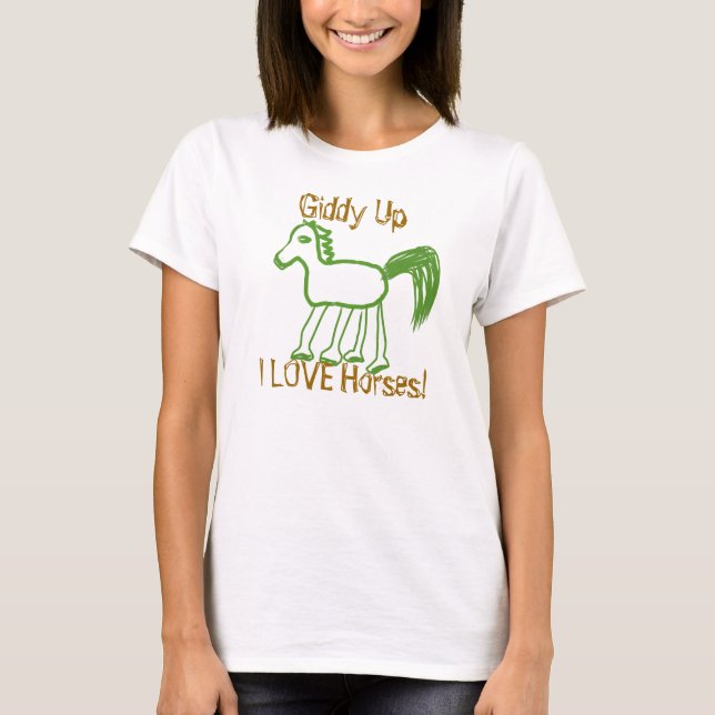 T-shirts Giddy Up Whimsical Eu Adoro Cavalos (Frente)