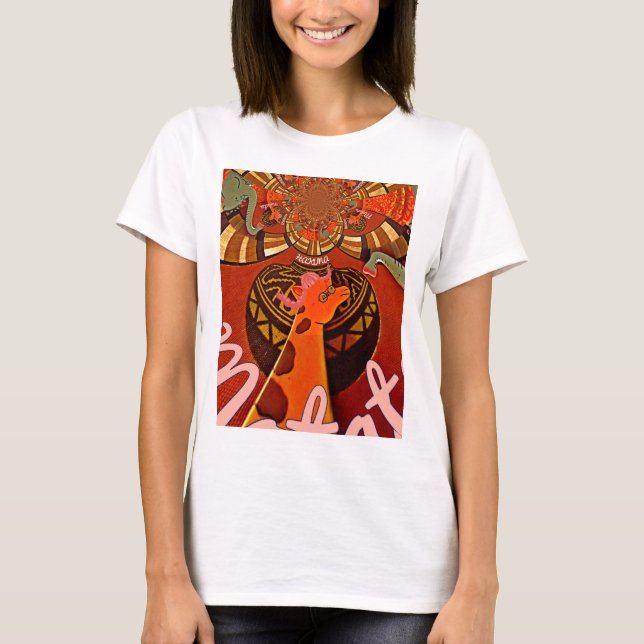 T-shirts Girafa com duas obras de rabo de cavalo (Frente)