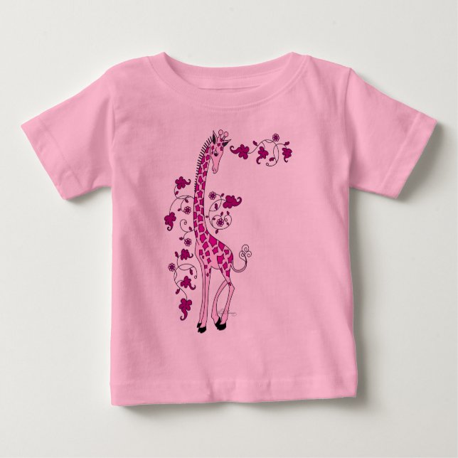 T-shirts Girafa Rosa bonito (Frente)