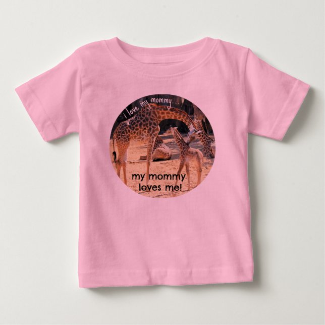 T-shirts Giraffe & Baby, eu amo minha mamãe, mamãe me ama (Frente)