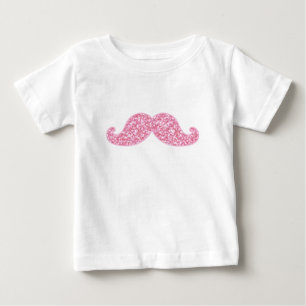 T-SHIRTS GIRLY PINK GLITTER MUSTACHE IMPRESSO