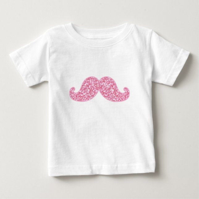T-SHIRTS GIRLY PINK GLITTER MUSTACHE IMPRESSO (Frente)