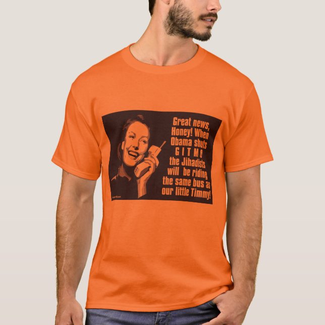 T-shirts Gitmo fechado - mulher no telefone (Frente)