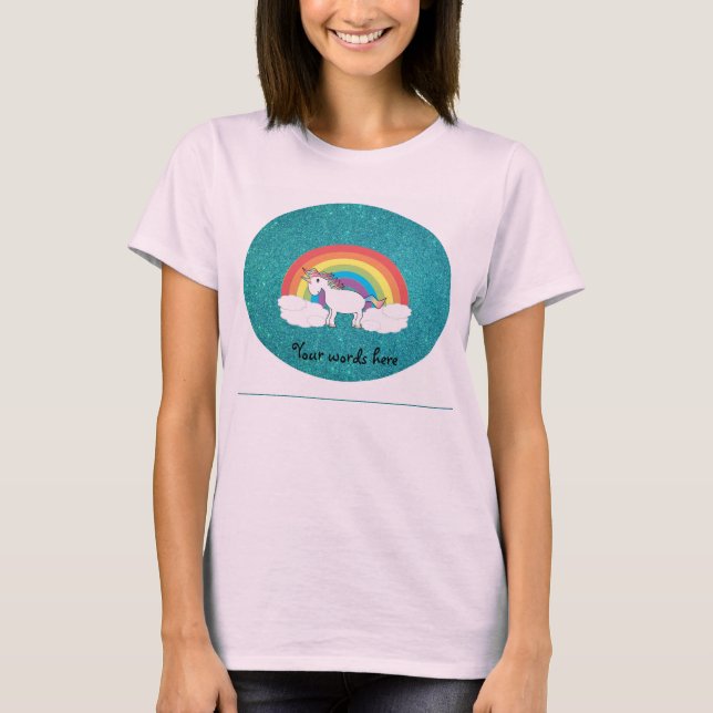 T-shirts Glitter de turquesa unicórnio do arco-íris (Frente)