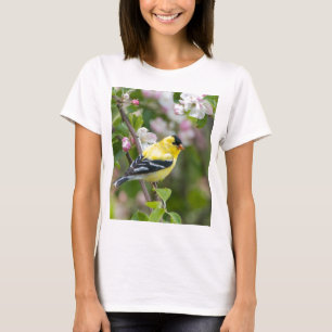 T-shirts Goldfinch americano com as flores da maçã do
