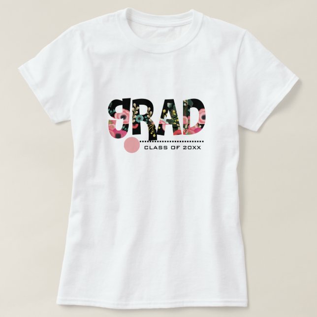 T-shirts Graduação Personalizada de Texto Padrão Floral (Frente do Design)