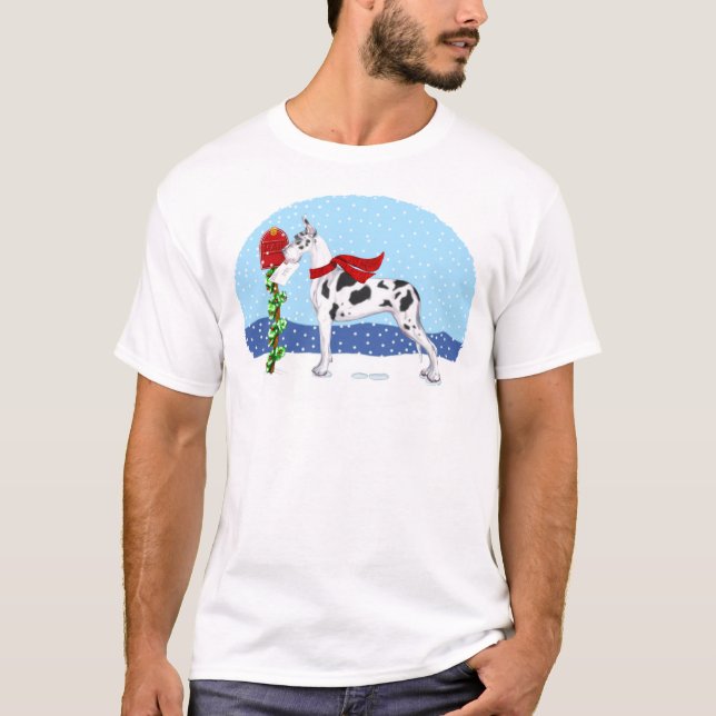 T-shirts Grande Dane Christmas Mail Harlequin (Frente)