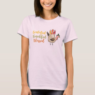T-shirts Grato grato da acção de graças da mão de Turqu