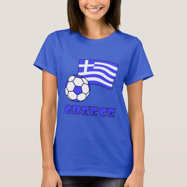 T-shirts Grécia com Bandeira Grega e Bola de Futebol (Frente)