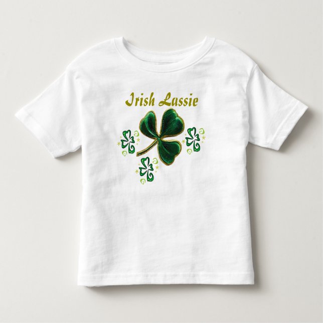T-shirts Green Faux Velvet Clover Irish Lassie (Frente)