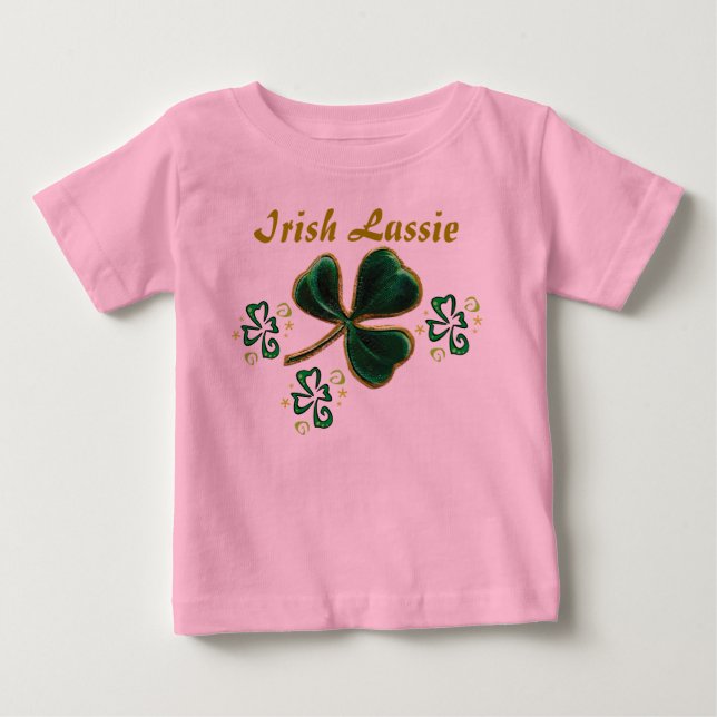 T-shirts Green Faux Velvet Clover Irish Lassie (Frente)
