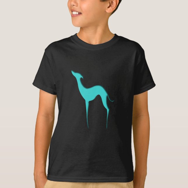 T-shirts Greyhound Whippet dog turquoise blue silhoule (Frente)