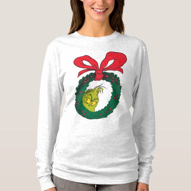T-shirts Grinch Clássico | Coroa de Natal (Frente)