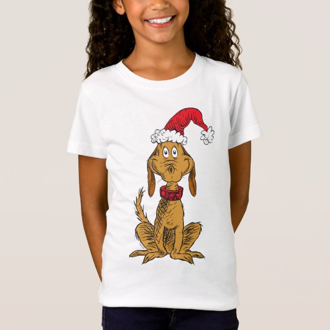 T-shirts Grinch Clássico | Max - Chapéu de Papai Noel (Frente)