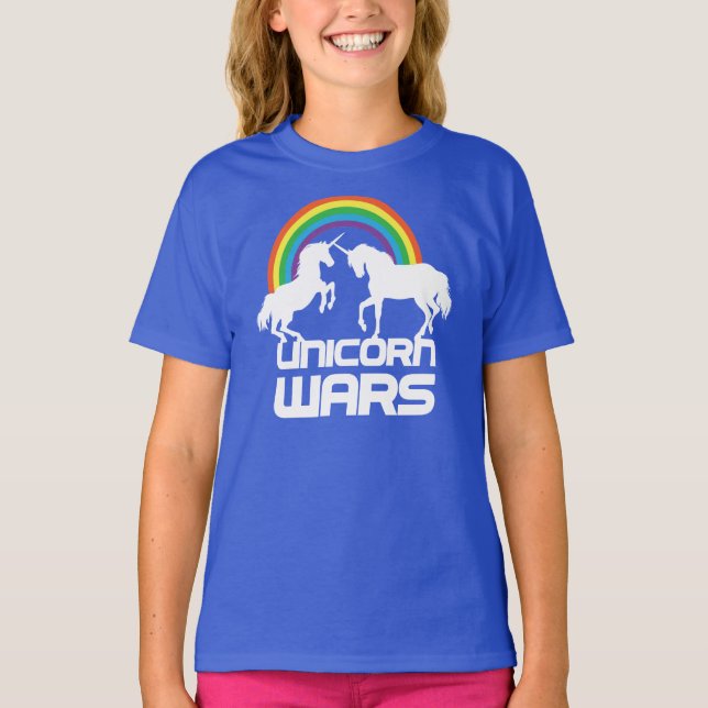 T-shirts Guerras dos unicórnios com o arco-íris (Frente)