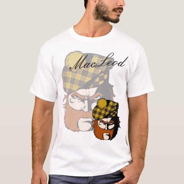 T-shirts Guerreiro do Scottish de MacLeod do clã (Frente)