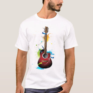 T-shirts Guitarra acústica com splatters da pintura