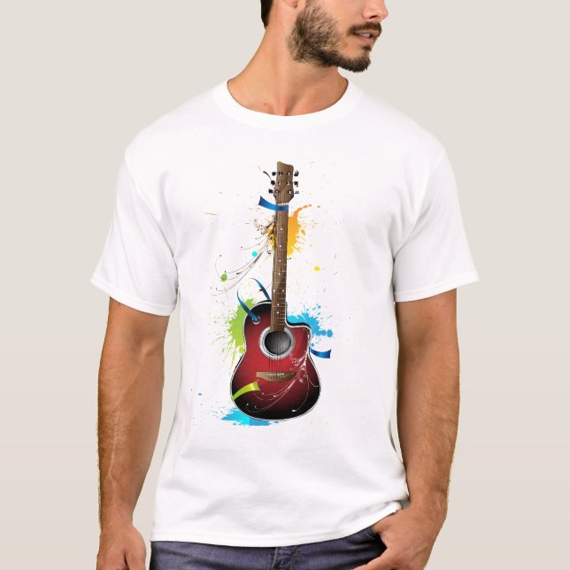 T-shirts Guitarra acústica com splatters da pintura (Frente)