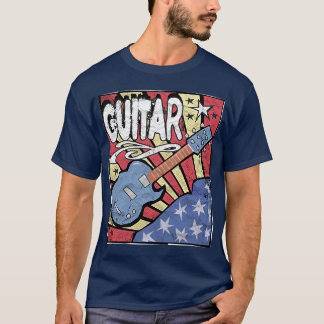 T-shirts Guitarra da bandeira dos E.U. afligida (Frente)