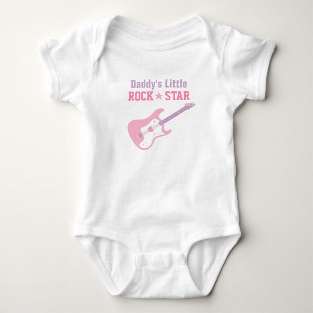 T-shirts Guitarra Rosa pai Pequena Rock Star Para Meninas (Frente)