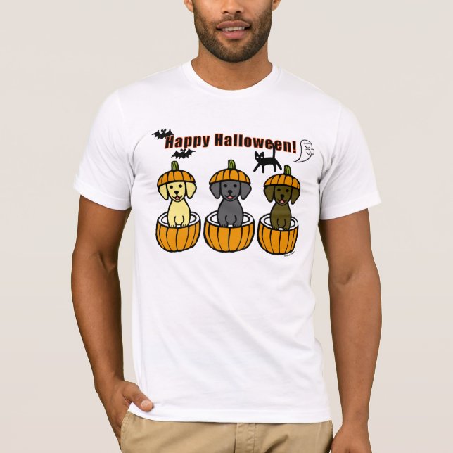 T-shirts Halloween Labrador Puppies e Pumpkins (Frente)